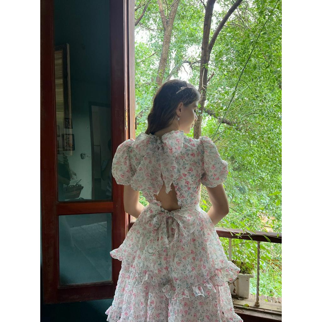 TIFFANY STUDIOS - Váy Hoa Hồng 3 Tầng Xòe Tay Phồng - CHARLISE  DRESS