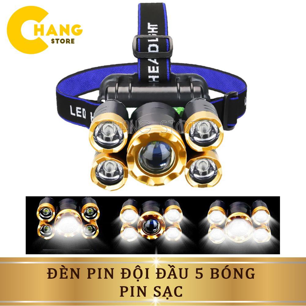 Đèn Pin Đội Đầu 5 Bóng T6 Siêu Sáng Kèm Pin Sạc tuổi thọ 100.000 giờ