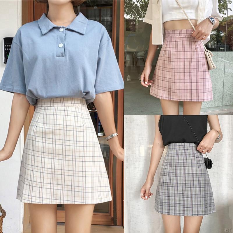 Chân váy lưng cao hoạ tiết caro thời trang cho nữ Chân váy dài