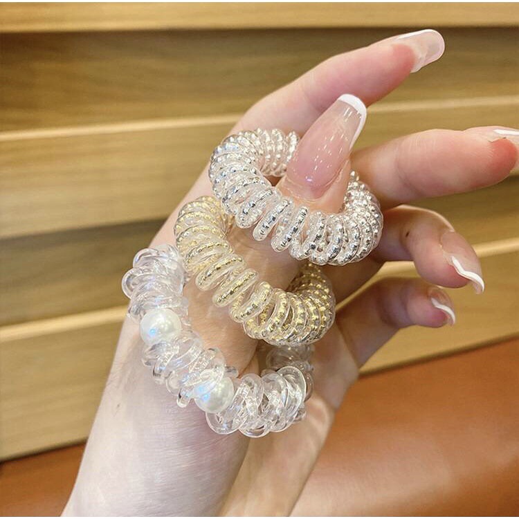 Chun cột tóc đen đơn giản phong cách Hàn Quốc, dây cột tóc lò xo nhựa màu trắng hồng,đen,xanh dành cho nữ