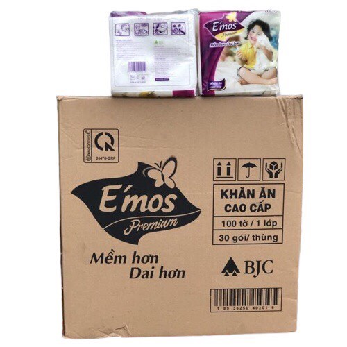 Thùng 30 gói giấy ăn Emos cao cấp siêu dai siêu mịn