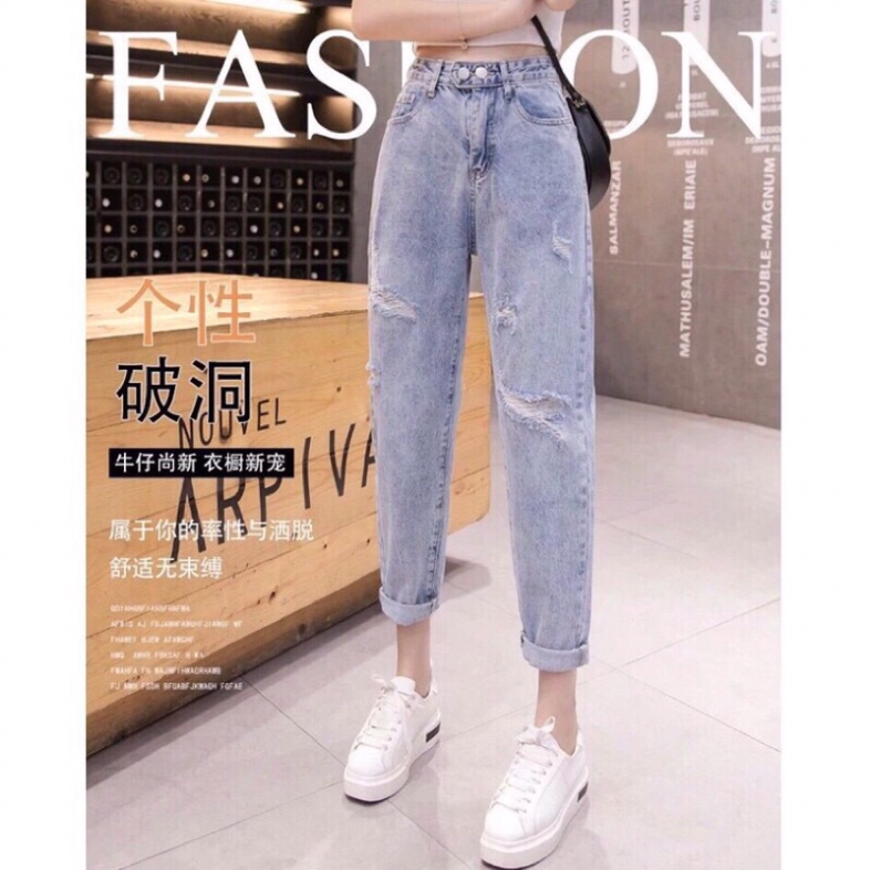 Quần jean bò baggy nữ cạp cao hàng Quảng Châu phong cách Hàn Quốc sành điệu style năm 2021