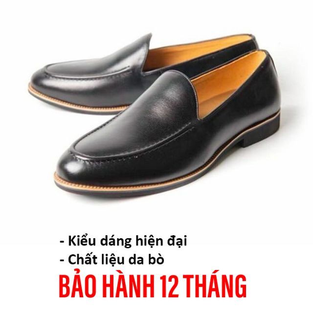 Giày tây nam da bò viền nổi mặt trơn màu đen (ảnh thật)