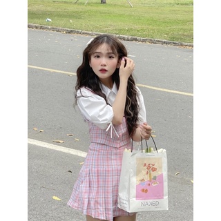 💓 SET CHÂN VÁY + ÁO GILE CARO HỒNG