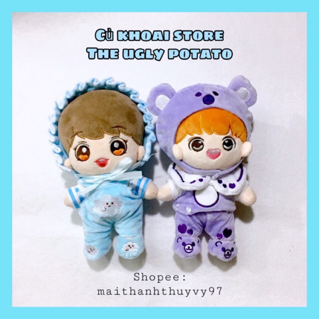 [20-22cm] Set outfit 4 món cho Doll - Set quần áo cho Doll - Yếm, mũ, tất, áo, sịp cho Doll