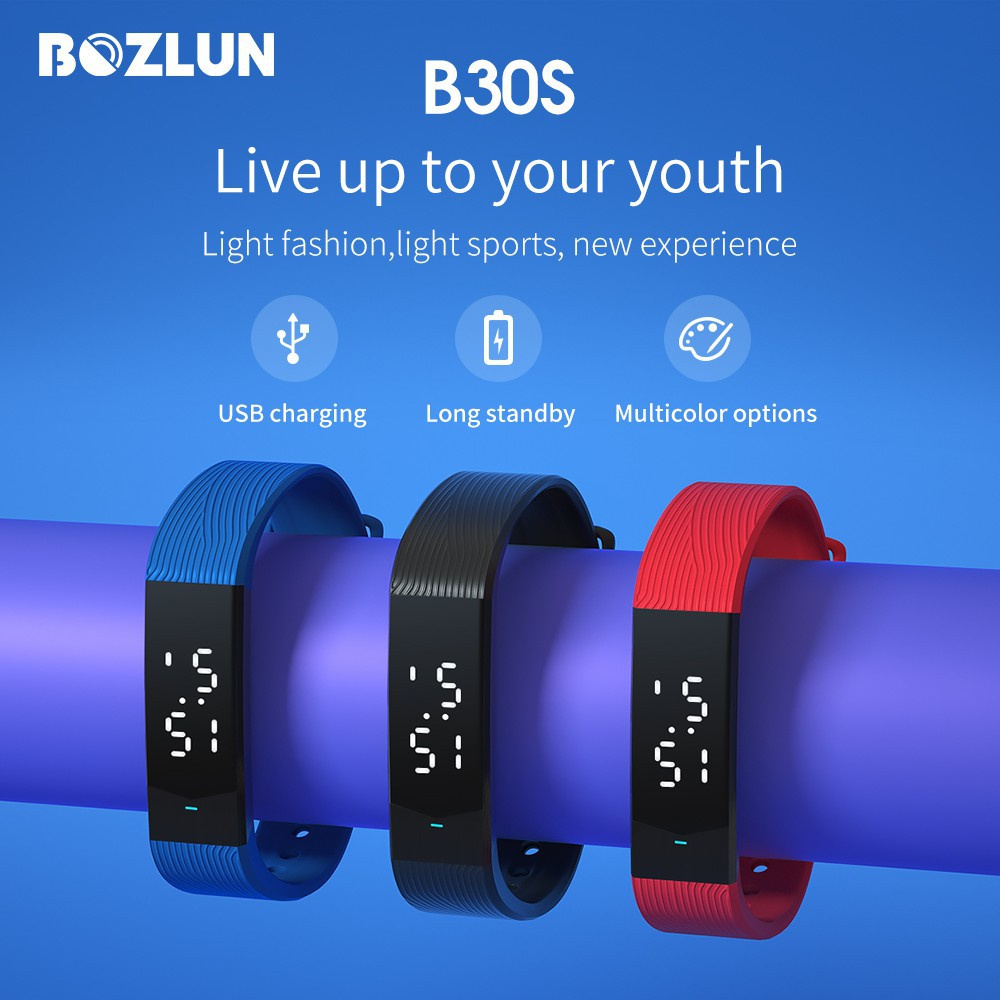 Bozlun B30S - Dây đeo đồng hồ (60 ngày, sạc USB, chống nước, kỹ thuật số)