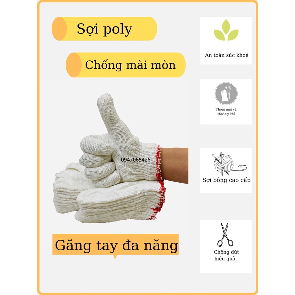 Găng tay bảo hộ lao động, găng tay làm vườn, chất liệu vải sợi polyester màu trắng (1 đôi)