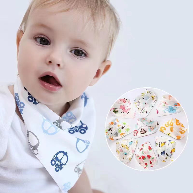 Yếm Ăn Cotton Hình Tam Giác Kiểu Hoạt Hình Xinh Xắn Cho Bé