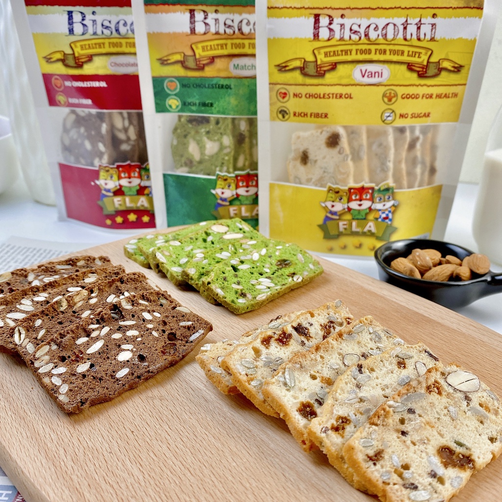 BISCOTTI Nguyên Cám 3 VỊ by FLA- Bánh Ngũ Cốc Nướng Ăn Kiêng Không Đường