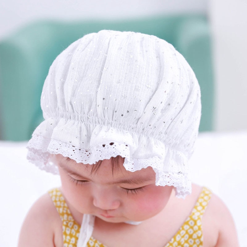Nón tròn vành nhỏ thoáng khí phối ren công chúa dễ thương cho bé gái