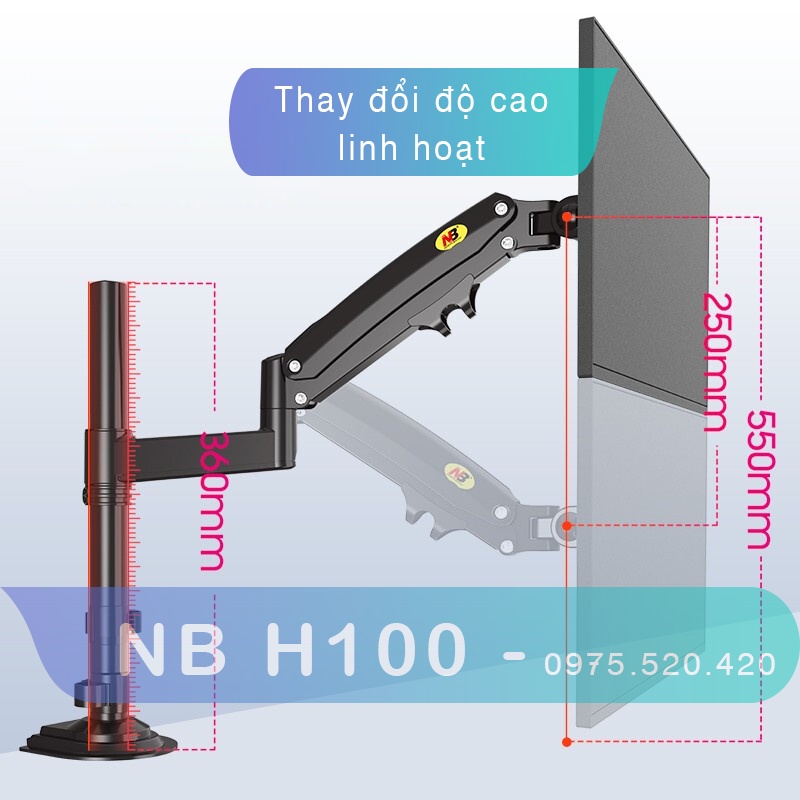 H100/ Giá Treo Màn hình máy tính/ Tay treo màn hình/ [Màn Hình 22&quot; - 35&quot;] [Cao cấp hơn XL03 F80] NB North Bayou