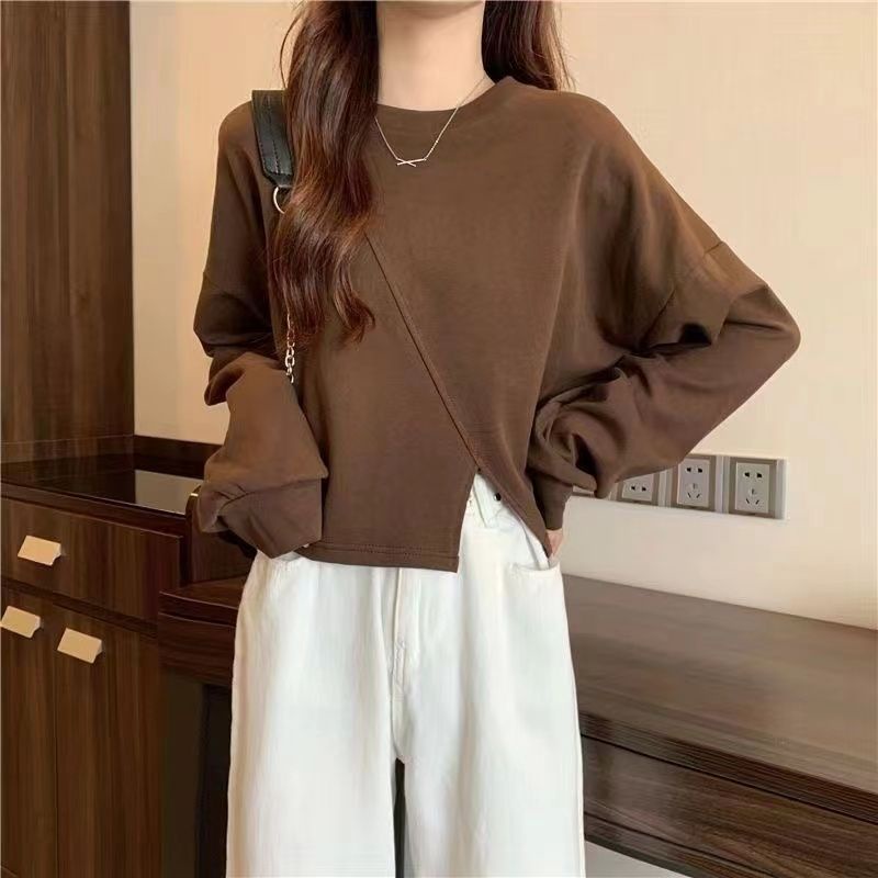 Áo Sweater Tay Dài Dáng Rộng Thiết Kế Xẻ Tà Thời Trang Xuân Thu Mới Cho Nữ