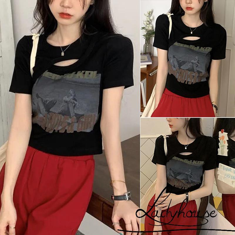 Áo Thun Tay Ngắn Cổ Tròn In Họa Tiết Chữ Thời Trang Mùa Hè Cho Nữ