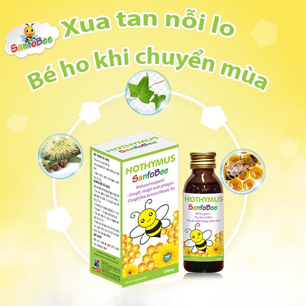 Siro Ho Thymus SanfoBee Giảm ho, long đờm, sát khuẩn hoàn toàn từ thảo dược chai 100 ml