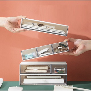 Tủ nhựa mini để bàn trong suốt đa năng, kệ tủ ngăn kéo dùng decor bàn học có thể xếp tầng