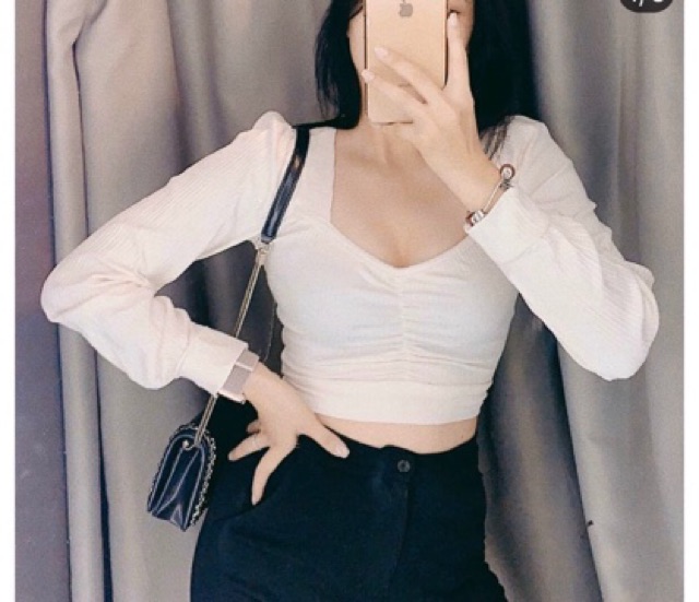 Áo kiểu nữ croptop thun gân nhúng ngực siêu xinh