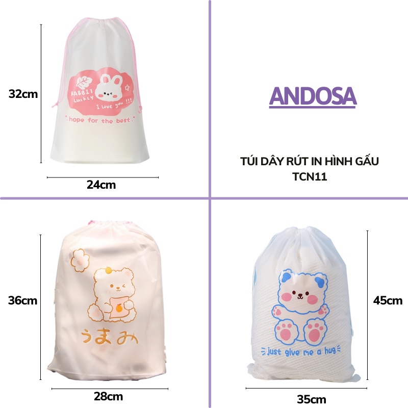 Túi dây rút in hình gấu cute chống nước túi zip đựng mỹ phẩm đồ cá nhân quần áo giầy dép ANDOSA TCN11