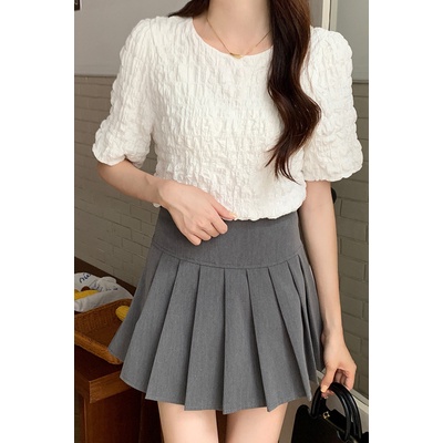 SUXI Áo Kiểu Tay Ngắn Phồng Cổ Tròn Màu Sắc Đơn Giản Thời Trang Mùa Hè Phong Cách Hàn Quốc Cho Nữ