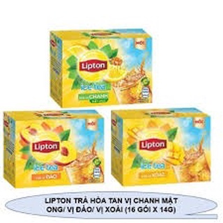 Trà Lipton ice tea vị Chanh mật ong, vị Đào, vị Xoài hộp giấy 16 gói x 14g 224g
