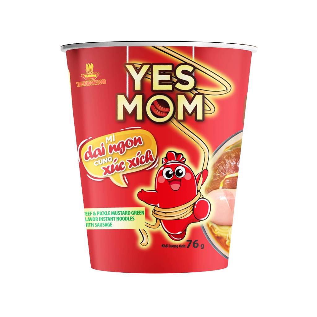 Thùng 24 ly Mì Bò Cải Chua Yes Mom Có Xúc Xích 76g/ly