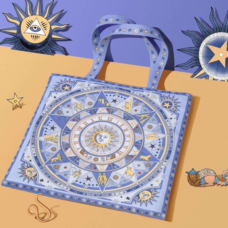 Túi tote đeo vai MAH bằng vải họa tiết ngôi sao xanh dương sức chứa lớn thời trang cho nữ