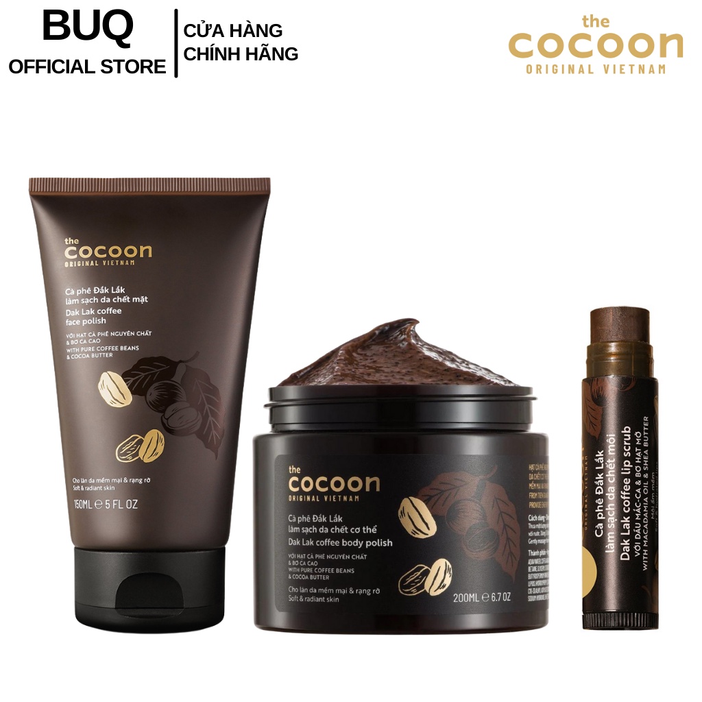 Combo Làm Sạch Da Chết Toàn Diện ( Body – Mặt – Môi ) Từ Cà Phê Đắk Lắk Cocoon