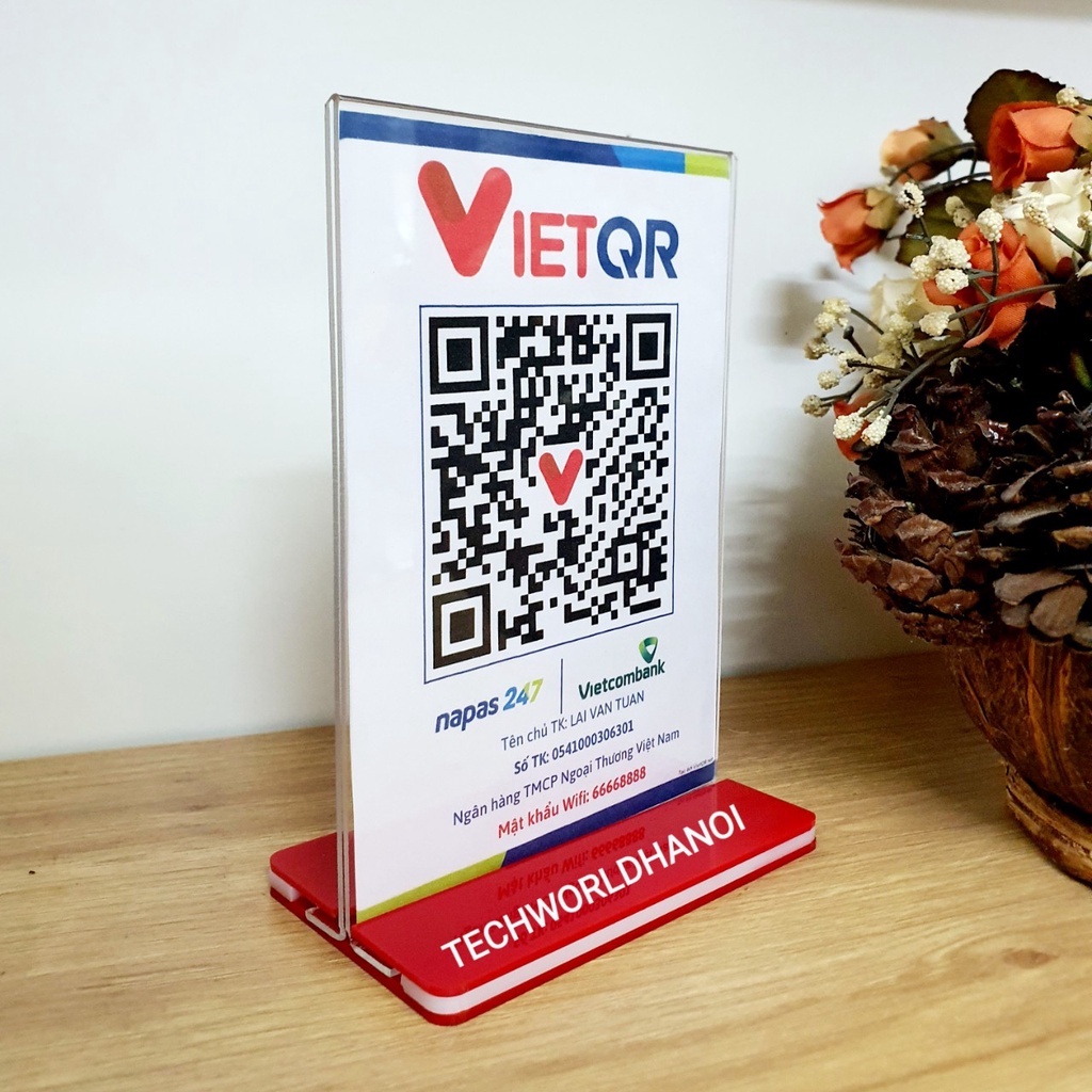 Mã QR chất liệu Mica để bàn, hỗ trợ thanh toán cho các Shop bán hàng Offline, Online