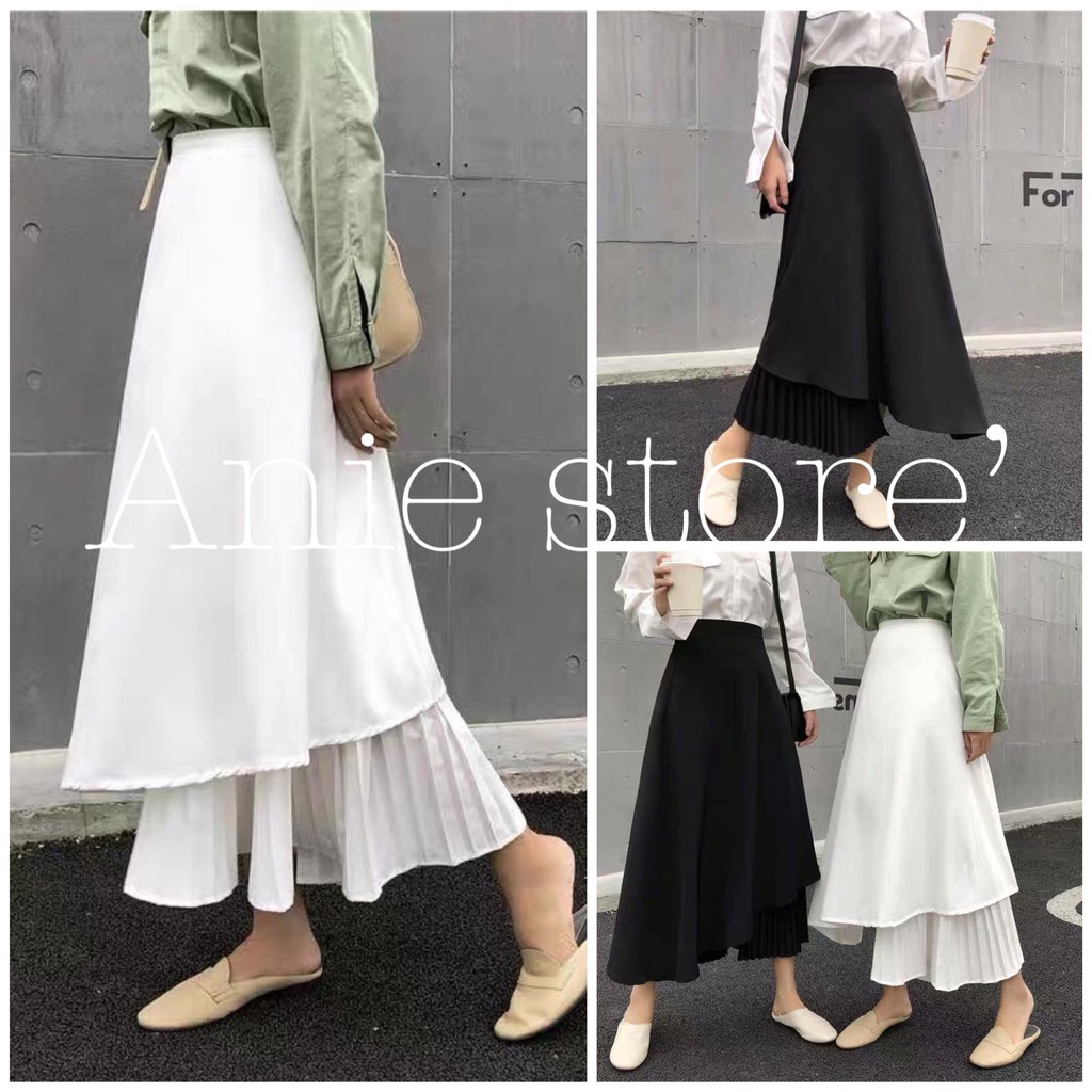 Chân Váy Lệch Vạt Dập Ly 🦋FREESHIP🦋 Váy 2 Tà Cạp Cao Co Dãn