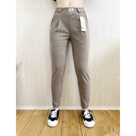 Quần baggy dạ nữ chất tăm cạp chun phối 2 khuy kiểu hàn quốc có 3 màu cạp chun cao quần dạ tăm loại 1