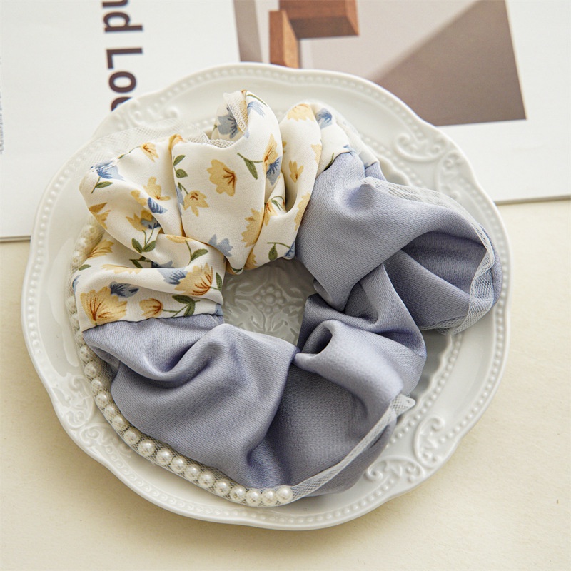 Dây Cột Tóc Cao Su Satin Đính Hạt Ngọc Trai Giả Phối Họa Tiết Hoa Thời Trang Mùa Hè Cho Nữ