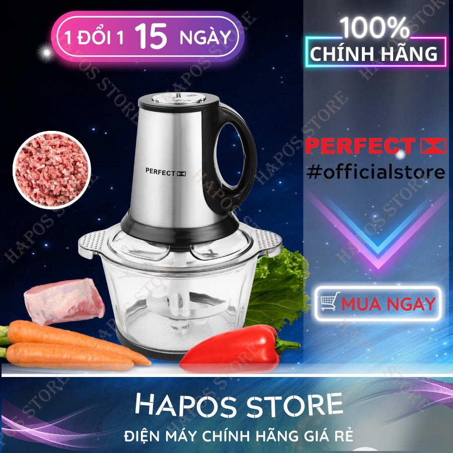 Máy xay thịt đa năng Perfect , cối xay thịt cá mini thủy tinh dung tích 2l làm giò chả PF-X06 300W - HAPOS
