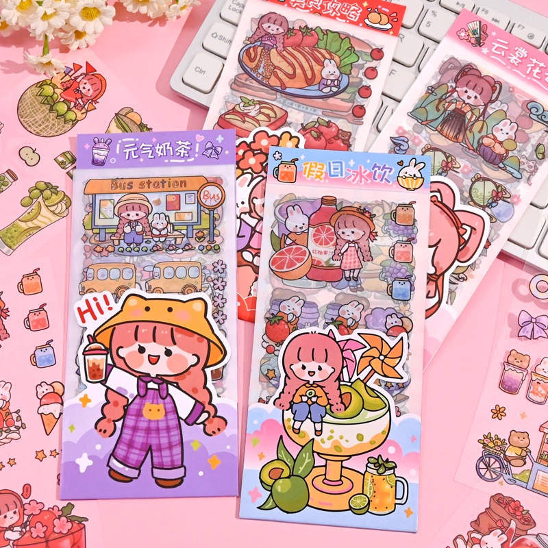 Set 10 tấm sticker hình dán bé gái trang trí dễ thương cute