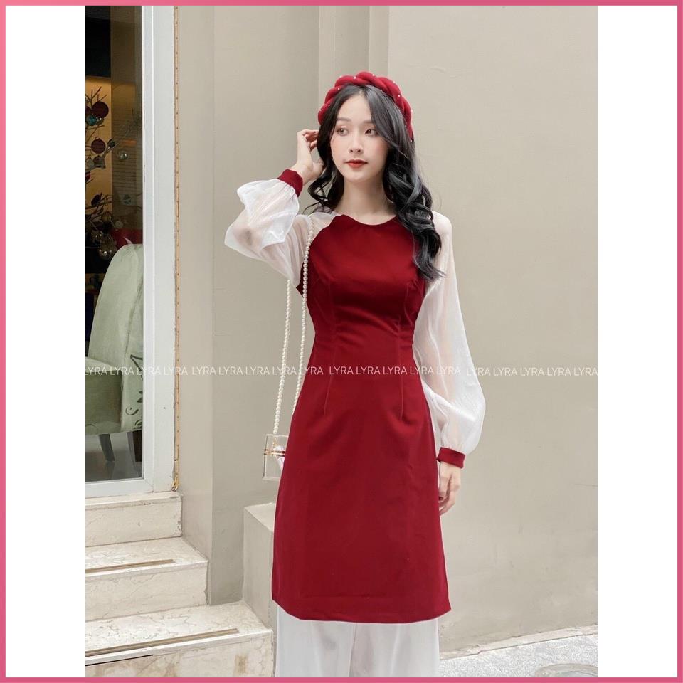 Set Áo Dài Cách Tân Nữ |SALE| Áo Dài Đỏ Tết Phối Tay VoanTrắng Kèm Quần Áo Dài Ống Rộng Suông Đi Chơi Xuân 2022