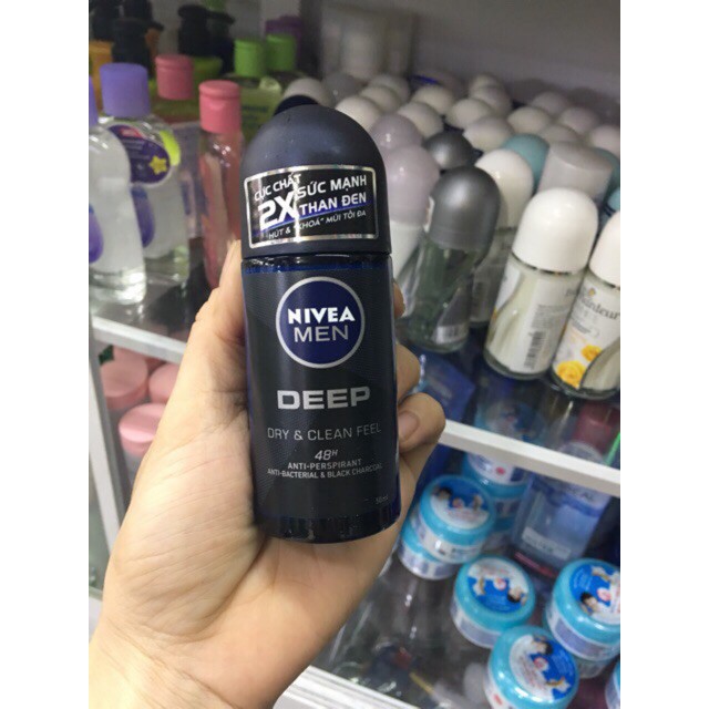 Lăn khử mùi than hoạt tính Nivea Men Deep Dry&Clean Feel