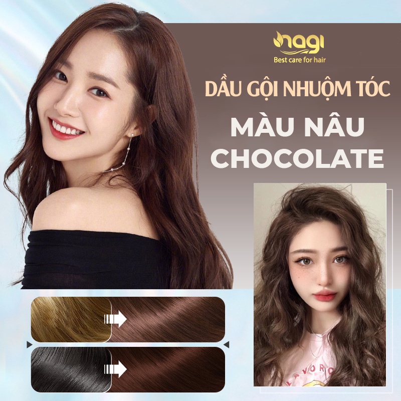 Dầu gội nhuộm tóc thảo dược màu Nâu Socola Nagi Chocolate Brown 07 chiết xuất từ thiên chiên chai 400ml