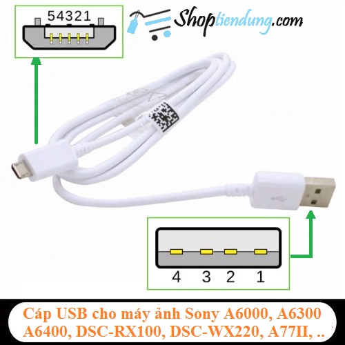Cáp USB cho máy ảnh Sony Alpha a6000 a6300 a6400 a6500 a5100 a5000 A77II A7IIK, A99II, Cyber-Shot DSCHX200V, DSCHX40