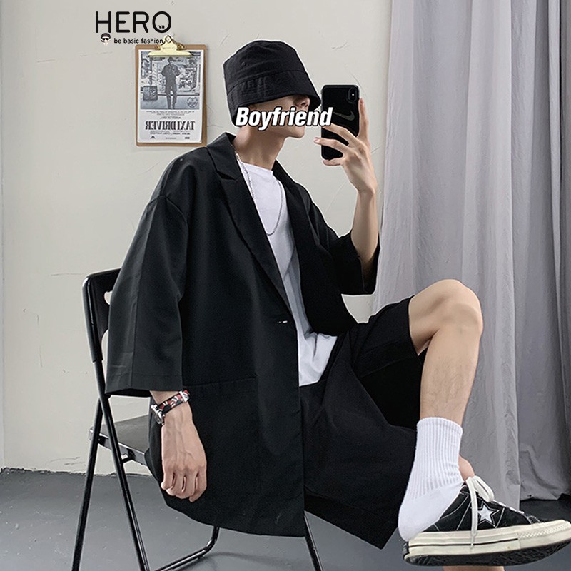 SET BLazer Tay Ngắn Mùa Hè Quần Short SET01 Form Dáng Rộng Phong Cách Hàn Quốc Thời Trang MrHero