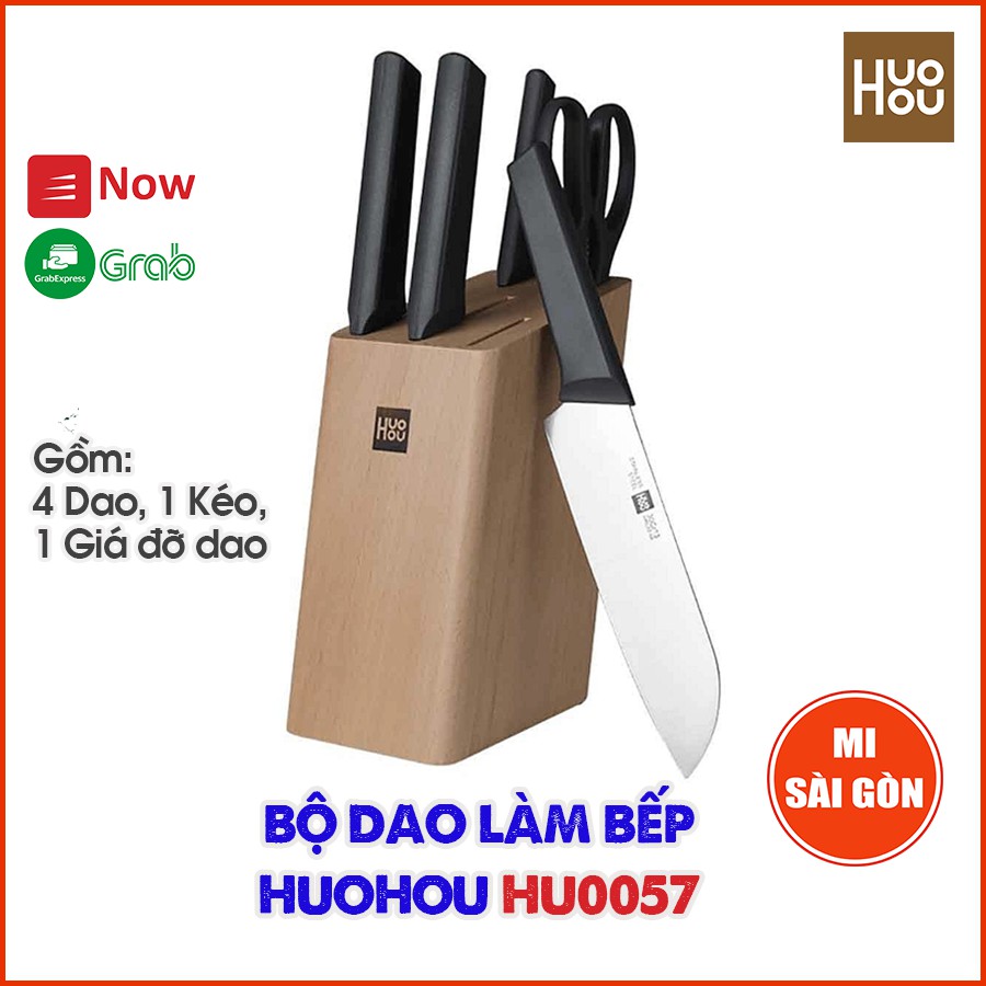 Bộ dao làm bếp Xiaomi Huohou HU0057 Thép không gỉ (Gồm 4 dao, 1 kéo, 1 giá đỡ dao)