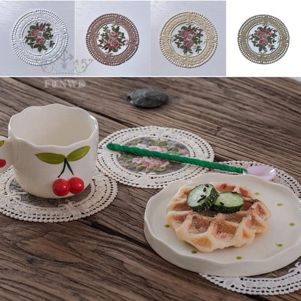 【FUNWD】Table Mat Placemat Washable 12CM Coaster Decoration Desktop Embroidery