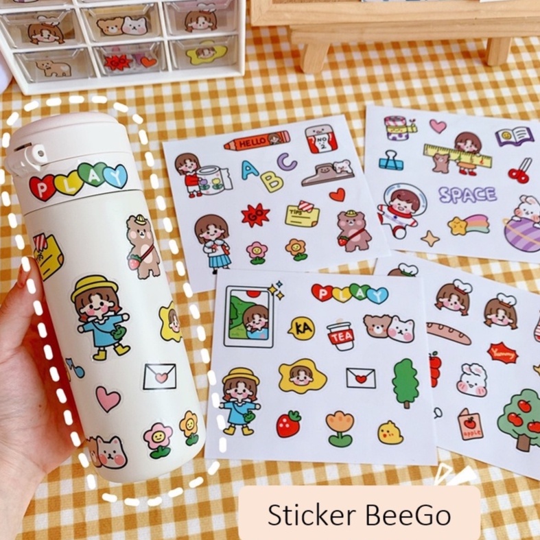 Sticker hình dán dễ thương, dán nhãn trang trí cô gái kệ hộp bút, sổ tay,  điện thoại di động phong cách dễ thương