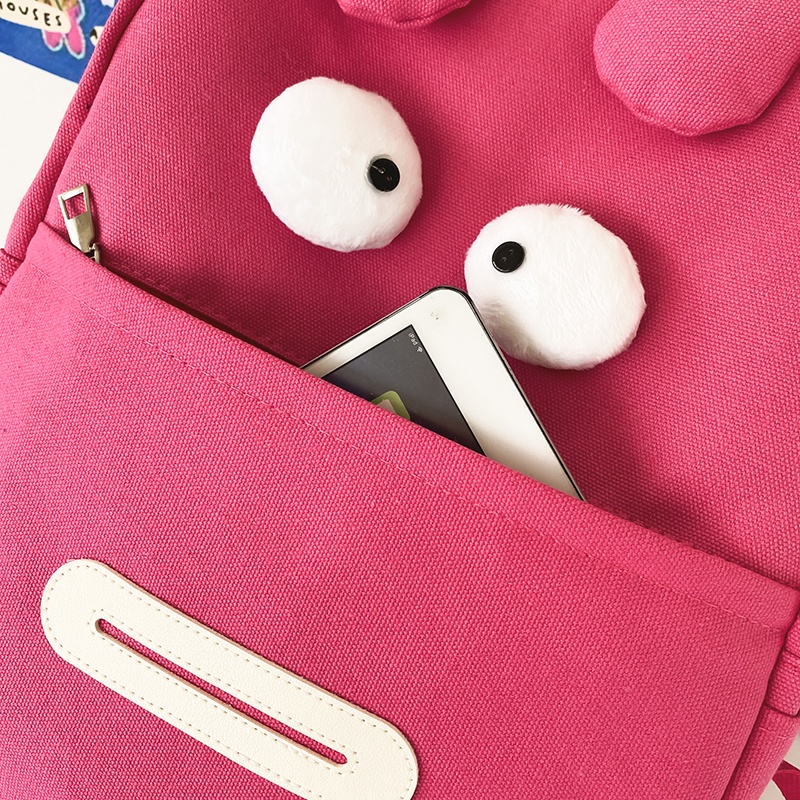 Balo Vải Canvas Họa Tiết Quái Vật Hoạt Hình Dễ Thương Cho Nữ