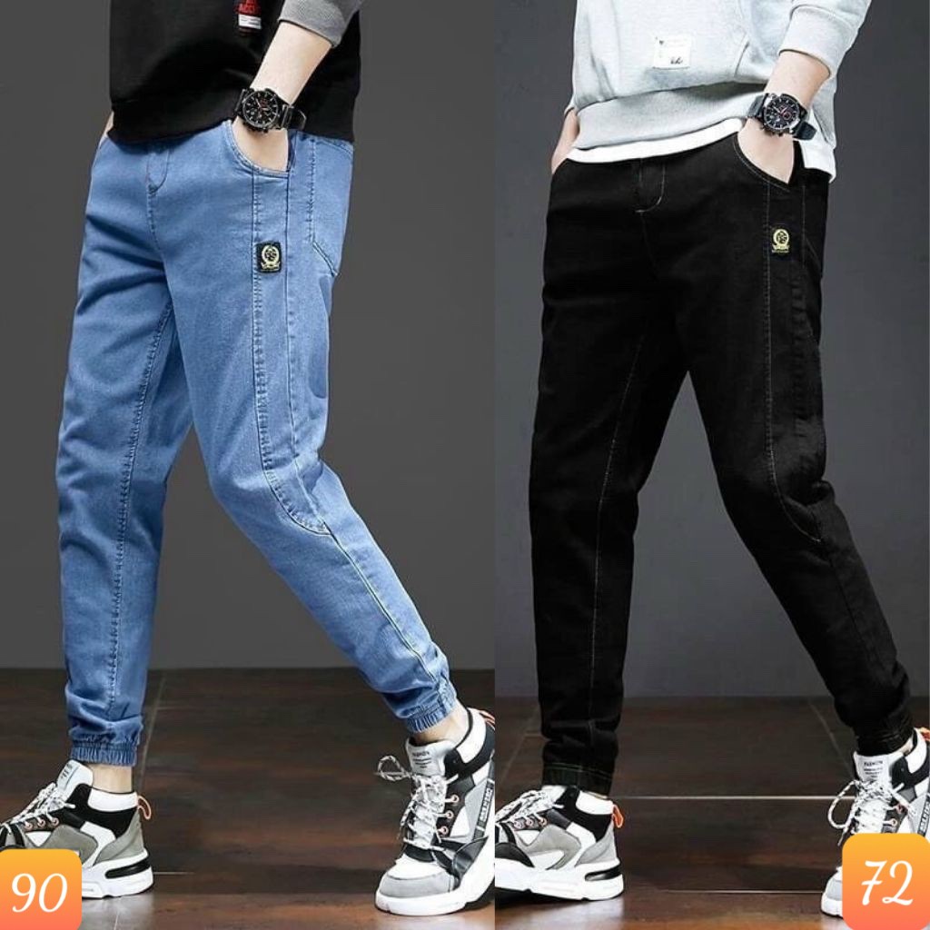 Quần jean jogger nam màu xanh đen trơn bo chân không rách chất bò cao cấp co dãn 4 chiều, rin lưng thun Cấp 3D95