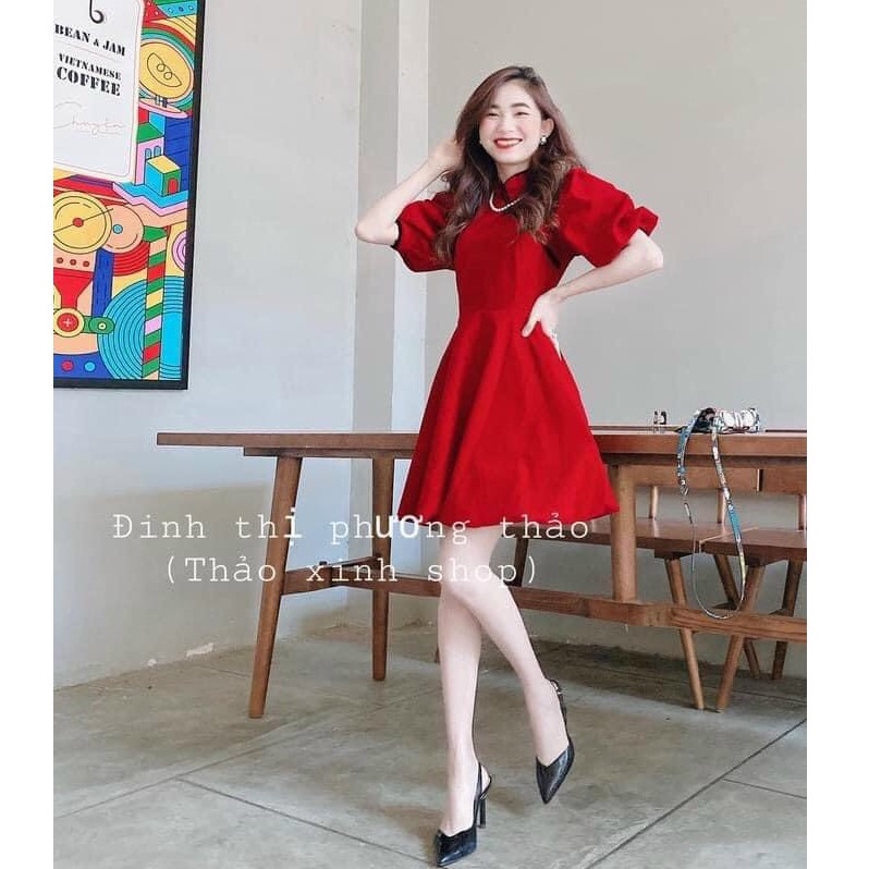 Gunkaymatter Váy Đầm Xòe Tay Phồng Cổ Tàu,Chất Liệu Umk Thời Trang Nữ  Màu Sắc Nhã Nhặn