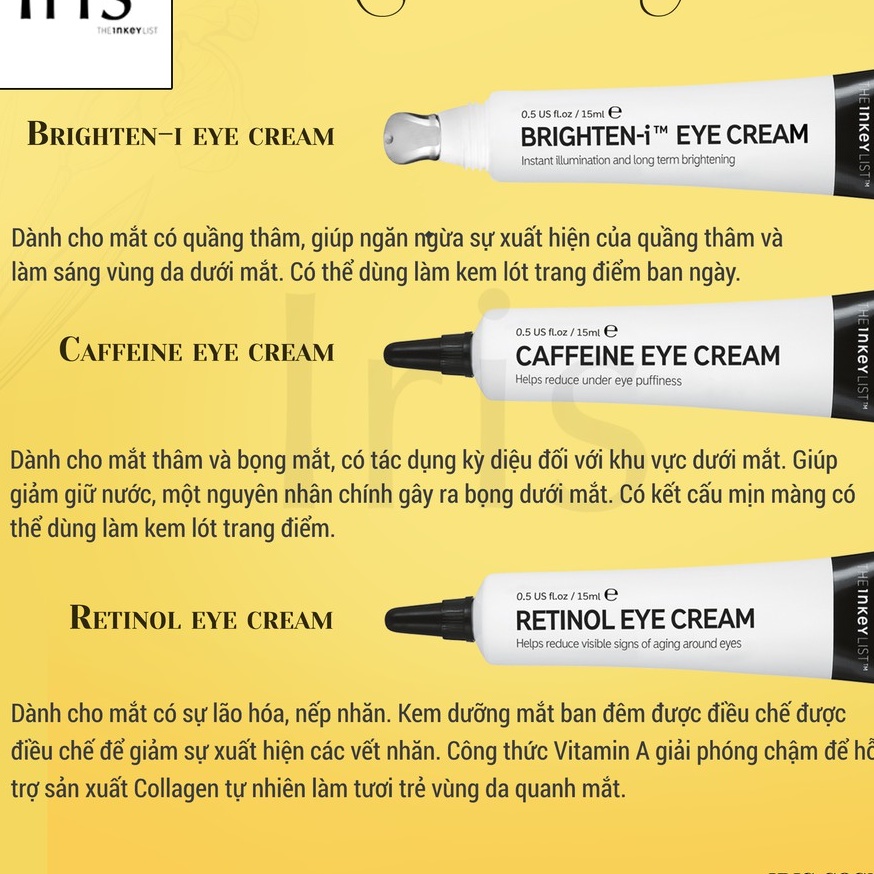 Kem dưỡng mắt The INKEY List Eye Cream 15ml, kem mắt giảm cuồng thâm, nếp nhăn - Thi Vũ