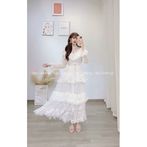 Váy maxi tơ bèo tầng