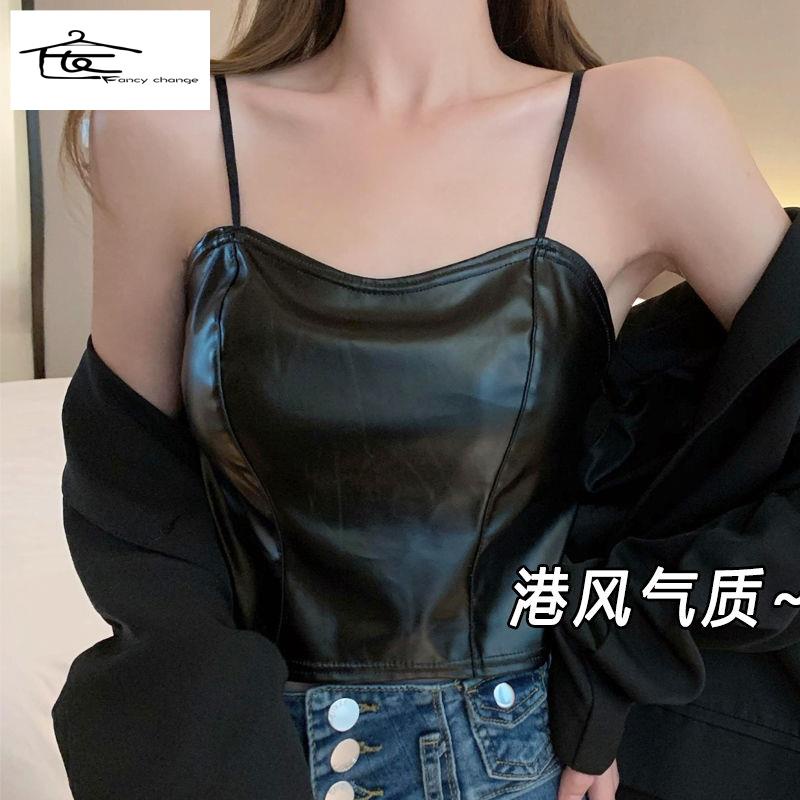 Hàng Có Sẵn Bán Chạy~Áo Da PU Nhỏ Không Tay Dáng Ngắn Phong Cách Âu Mỹ Sành Điệu Cho Nữ