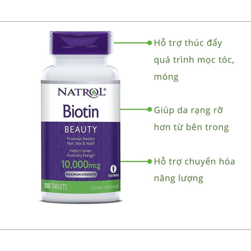 Viên Uống Hỗ Trợ Mọc Tóc Natrol Biotin 10000 Mcg 100 Viên Của Mỹ