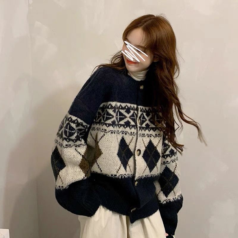 Áo Khoác cardigan Dệt Kim Cổ Tròn Dáng Rộng Thời Trang Hàn Quốc