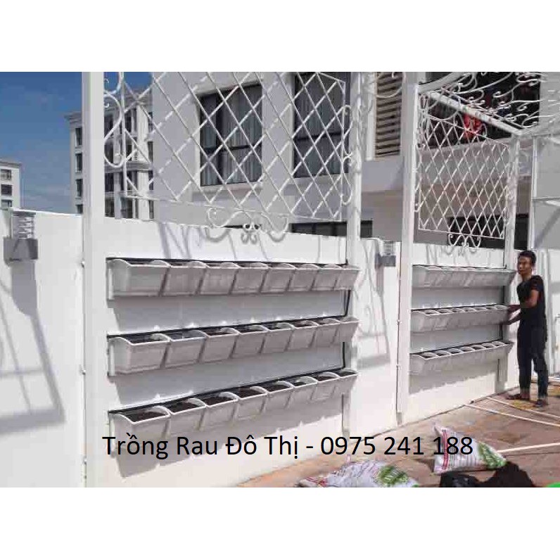 Combo 5 bộ chậu trồng cây, trồng rau, trồng hoa trên tường cỡ lớn, màu đen (5 đế + 10 chậu trồng)