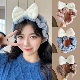 Băng đô cài tóc rửa mặt vải lông mềm đính nơ kiểu hàn quốc dễ thương